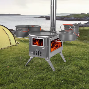 Estufa de Leña Plegable Multifuncional de Acero Inoxidable para <span class=keywords><strong>Camping</strong></span> TS01 con Ventana de Visualización, Cocina, Calienta, Hierve Agua, para Todas las Estaciones - Product Image 4