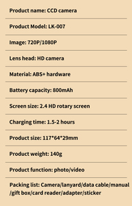 Mini Cámara 2026, Linda y Compacta, Pantalla Giratoria HD de 2.4, 4K, 800 mAh, Zoom 16X, 180° °   Cámara Digital Compacta con Pantalla Abatible para Niños de 8 a 13 Años, Modelo Lk-007 - Product Image 3