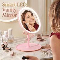 Miroir de Maquillage LED Ovale Lumineux, Matériau du Cadre Autre, Populaire sur les Réseaux Sociaux, Coiffeuse de Beauté, Rechargeable par USB, Éclairé, Intelligent pour Bureau
