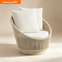 Fauteuil de patio pivotant en corde tressée résistant aux intempéries, canapé lounge individuel avec structure en aluminium et base en teck pour jardin extérieur