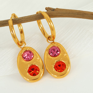 Boucles d'oreilles pendantes en forme de cœur doré, serti clos, en acier titane, bijoux pour femmes EH331 2 - Product Image 2