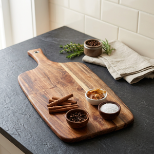 Planche à découper rectangulaire personnalisée en gros pour cuisine, épaisseur 1,5 cm, en bois de koa, noyer noir, acacia ou bambou, avec poignée - Product Image 3