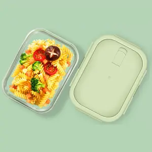 Set wadah persiapan makanan dengan tutup Microwave kotak makan siang aman wadah makanan kaca borosilikat penyimpanan bebas BPA kaca Bento