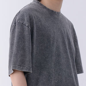 T-shirt personnalisé pour homme, haute qualité, noir, délavé à l'acide, motif batik rétro uni, coton épais 260 grammes, style vintage - Product Image 4