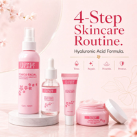 Coffret Complet Visage Éclat Revitalisant à l'Acide Hyaluronique et Extrait de Fleur de Cerisier Flower Secret – Peau de Verre HA pour Tous Types de Peaux