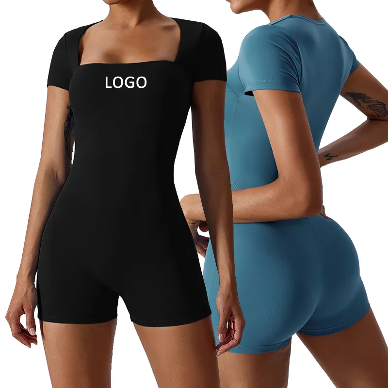 Custom Logo Yoga One Piece Jumpsuit Gym Wear Women Nylon Spandex Seamless Fitness Bodysuit