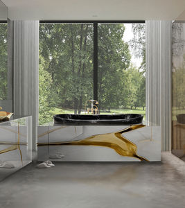 <span class=keywords><strong>Grande</strong></span> Baignoire Autoportante de Luxe <span class=keywords><strong>Italienne</strong></span> Minimaliste au Design Simple Baignoire de Salle de Bains Dorée Style Moderne pour Salle de Bains de Villa - Product Image 4