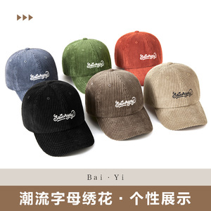 Corduroy Baseball <b>Cap</b> Black Unisex Solid Color Embroidered Letter Warm Sun Shading Hat Autumn <b>Winter</b> Style - Product Image 3