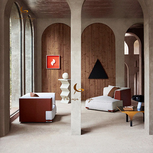 Meubles de luxe modernes, canapé 4 places confortable, design modulaire personnalisé, villa, cuir véritable, éponge, tissu carré - Product Image 4
