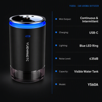 Diffuseur d'arômes et humidificateur de voiture YUEHANGTC USB-C avec anneau LED bleu visible et réservoir d'eau intégré pour porte-gobelet