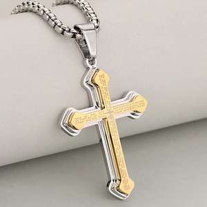 Collier pendentif croix 3D superposée en acier inoxydable, gravé avec la Prière du Seigneur, bijou religieux chrétien unisexe, cadeau pour le quotidien - Product Image 4