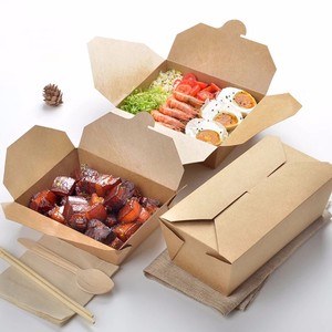 Boîtes d'emballage en papier kraft jetables pour la vente en gros, contenants alimentaires à emporter, boîtes à lunch pour la restauration rapide avec couvercle pliable - Product Image 6
