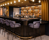 Conception d'intérieur de bar de luxe, mobilier de bar complet sur mesure, comptoir de bar lumineux en marbre noir pour club, mobilier de salon de bar à vendre