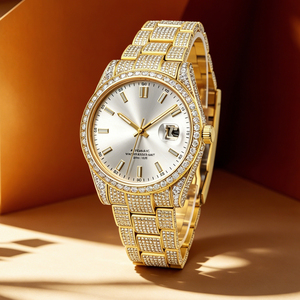 Montre de luxe pour homme en or style hip-hop avec diamants Moissanite, montre-bracelet en acier inoxydable de qualité supérieure - Product Image 6