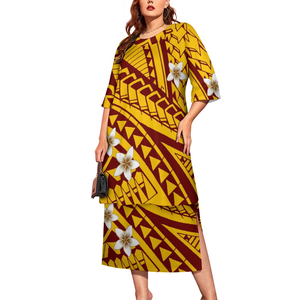 Gaun Puletasi Samoa Desain Baru 2022 untuk Wanita, Set <span class=keywords><strong>2</strong></span> Potong dengan Pola Polinesia Kustom, Ukuran Besar 8XL, Gaun Kasual Wanita - Product Image 3