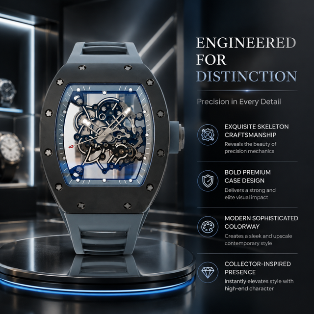 Top Quality Black Titanium Alloy 055 Hollow Movement Automatic Mechanical Watch for Daily Wear Men's Luxury Fashion Watch