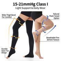 Bas de contention 15-21 mmHg, hauteur cuisse, à bout ouvert, anti-embolie, soutien léger, séchage rapide, respirants, pour usage quotidien, bureau, voyage, unisexe