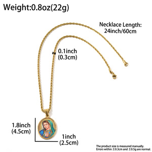 oval printed medallion praying virgin personalized stainless steel bulk fine jewelry twist <b>rope</b> necklace pendant - Product Image 6
