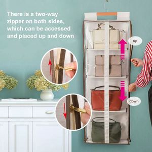 Folding Hanging Over Door Organizer with 5 Clear Dust-Proof Pockets Waterproof PVC for Kid's Toys <b>Wardrobe</b> & Living Room Use - Product Image 3