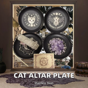 14cm piatto rituale altare gatto in acciaio inox vassoio per la preghiera astrologia porta tarocchi salvia Palo Santo sbavatura caramelle di cristallo - Product Image 5