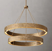 Lustre moderne en laiton massif à 2 niveaux, surface texturée, luminaires suspendus circulaires, luminaire suspendu pour salon, villa, hall d'entrée