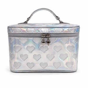 OEM ODM Holographic PU Cosmetic <b>Case</b> Large Capacity Travel <b>Makeup</b> Organizer Bag with Double Zipper Top Handle Wholesale - Product Image 1