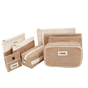 Pochette con Cerniera e Logo Personalizzato di Fabbrica, Organizer in Tessuto Naturale di Juta e Canapa per Trucchi, Skincare e da Viaggio - Product Image 1