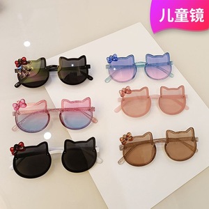 Lunettes de soleil œil de chat pour enfants, protection UV400, style dessin animé, protection solaire pour enfants et filles, à la mode avec nœud papillon - Product Image 2
