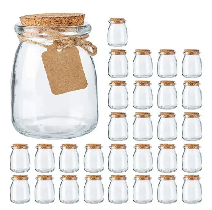 Mini bocaux en verre pour yaourt, couvercle en liège, service pour mariage, miel et lait, 60/7 oz, 200ml