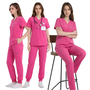 Tenues médicales : Haut à col en V et pantalon jogger avec taille élastique, cordon de serrage et multiples poches – Ensembles d'uniformes médicaux tendance - Product Image 1