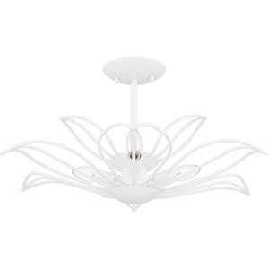 Lámpara de Techo Semi-Pendiente Moderna de Metal Blanco con Diseño Floral de Loto |   Iluminación Elegante para Habitaciones de Hotel y Áreas de Relajación - Product Image 1