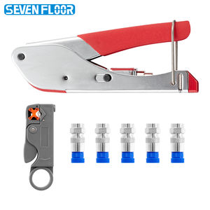 Outil professionnel pour dénuder et sertir les câbles coaxiaux, outils à main, acier au carbone, 5 connecteurs de compression de <span class=keywords><strong>type</strong></span> <span class=keywords><strong>F</strong></span> RG6 - Product Image 1