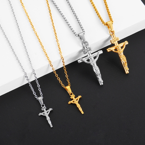 Impermeable Cruz Jesús colgante collar 18K PVD oro plata cristiana joyería religiosa hombres Acero inoxidable crucifijo collar - Product Image 3