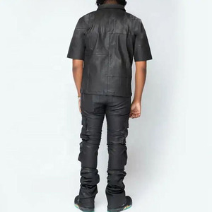 Streetwear personnalisé logo brodé fermeture éclair vestes en cuir PU chemises et pantalons évasés empilés <span class=keywords><strong>Wwo</strong></span> pièce ensemble hommes survêtements en cuir - Product Image 3