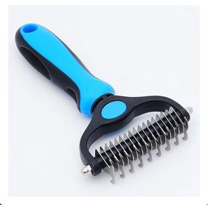 <span class=keywords><strong>Brosse</strong></span> de démêlage double face pour chiens TPR Poignée antidérapante Détachable Épilation rapide Couteaux en acier inoxydable sûrs - Product Image 1