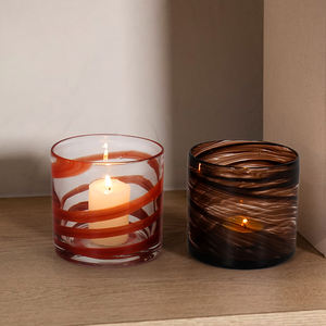 新しいデザインの煙カラフルな手吹きガラスキャンドル容器スワール模様吹きアンバーキャンドルジャー包装 - Product Image 3
