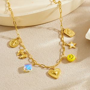 Gold Plated Charm <b>Necklace</b> With Heart Flower <b>Cherry</b> Pendant Seashell Bow Gift Jewelry Zinc Alloy Fashion Pendants - Product Image 2