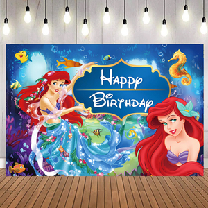 Fournitures de fête promotionnelles petite sirène thème toile de fond princesse <span class=keywords><strong>Ariel</strong></span> bannière toile de fond pour les décorations de joyeux anniversaire pour enfant - Product Image 3