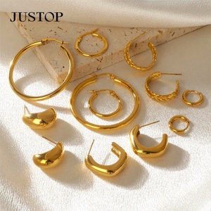 Aretes de Acero Inoxidable Chapados en Oro de 18K JUSTOP, Resistentes al Agua, Estilo Grueso, No se Deslustran, Joyería de Moda para Mujeres, Fiestas - Product Image 4