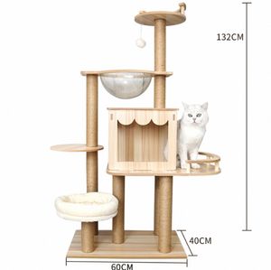 برج شجرة القطط بتصميم عصري جديد، عمود خدش للحيوانات الأليفة من السيزال الطبيعي مع أثاث خشبي ومنزل فاخر من مستلزمات الحيوانات الأليفة - Product Image 5