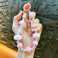 Chaîne de téléphone portable anti-perte en acrylique avec motif d'animal mignon, faite à la main, avec des perles, petite fille, porte-clés suspendu pour étui d'iPhone