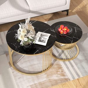 European-style light luxury wrought iron letter coffee <b>table</b> set for living room <b>sofa</b>, stone slab tea <b>table</b>, simple - Product Image 4