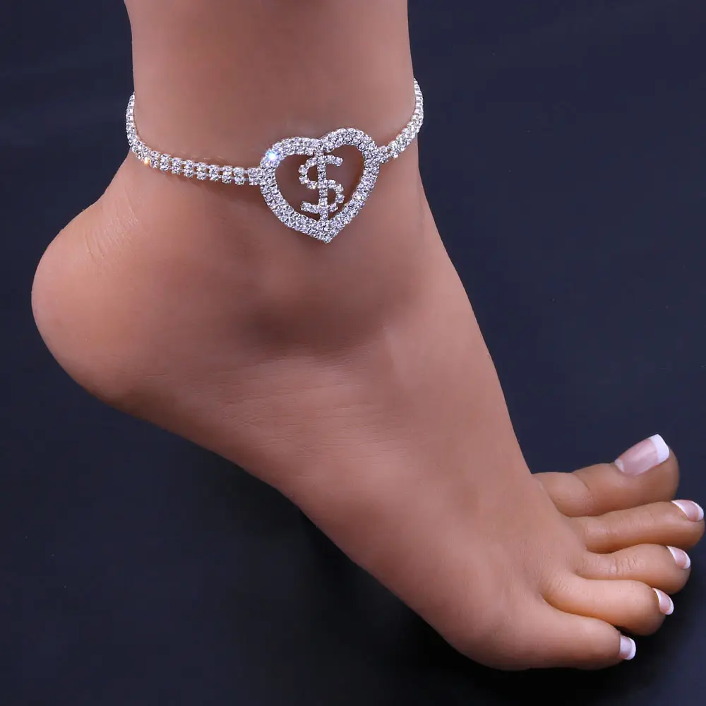 반짝 이는 보석 아이스 지르코니아 심장 Anklets 블링 블링 크리스탈 라인 석 미국 달러 Anklets 여성 소녀 패션 쥬얼리