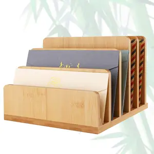 Bambu ahşap masaüstü posta organizatör doğal renk 5 yuvası zarf mektup sıralayıcı ofis şartları belge klasör organizatör