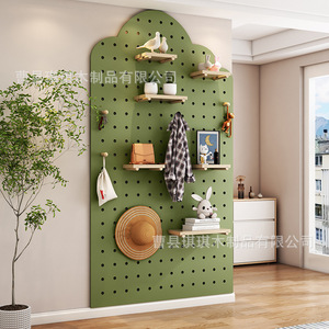 Wood <b>Wall</b> <b>Mounted</b> Dressing Mirror Pegboard <b>Shelf</b> Storage Rack For Front Door Clothing Organizer Rectangle Shape - Product Image 2