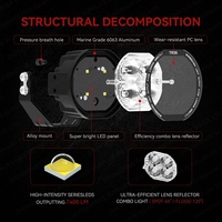 Phare LED Ambré de 3,5 Pouces pour Montant A, Éclairage Auxiliaire de Fendue, Feu de Croisement, pour Moto, Voiture, Camion, UTV, VTT, Pick-up, Polaris, Can-Am