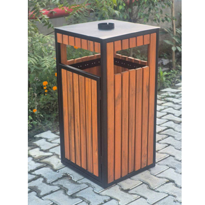Wooden Outdoor Trash <b>Bin</b> Open Top Eco Friendly Waste Container Standing Geometric Design for Garden Use - Product Image 2