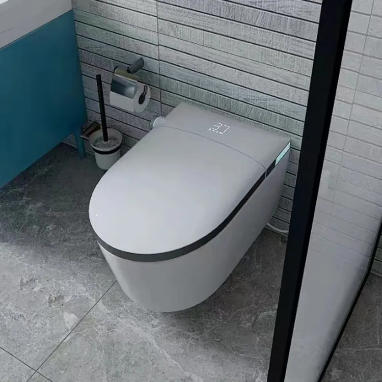 Wc cerâmica inteligente, venda quente inteligente de cerâmica uma peça banheiro branco pulso vaso sanitário montado na parede wc