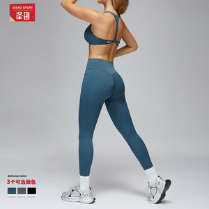 ชุดโยคะครอสบอร์เดอร์สำหรับผู้หญิง กางเกงเลกกิ้งเอวสูง เสื้อชั้นในกีฬาคอวีลึก ดีไซน์บิดเกลียว ชุดออกกำลังกาย 2 ชิ้น รุ่น TZ3092 - Product Image 5