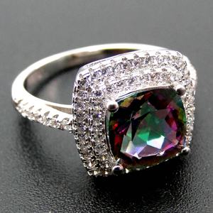 ชุดเครื่องประดับเงินแท้ 925 แหวนหมั้นพลอยมิสติกโทแพซทรงคุชชั่น - Product Image 4